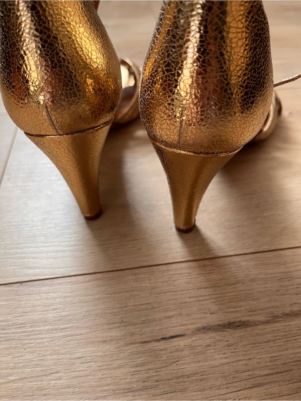 Sezane Gold Metallic Woven T-Strap Heels - Picture 3 of 13